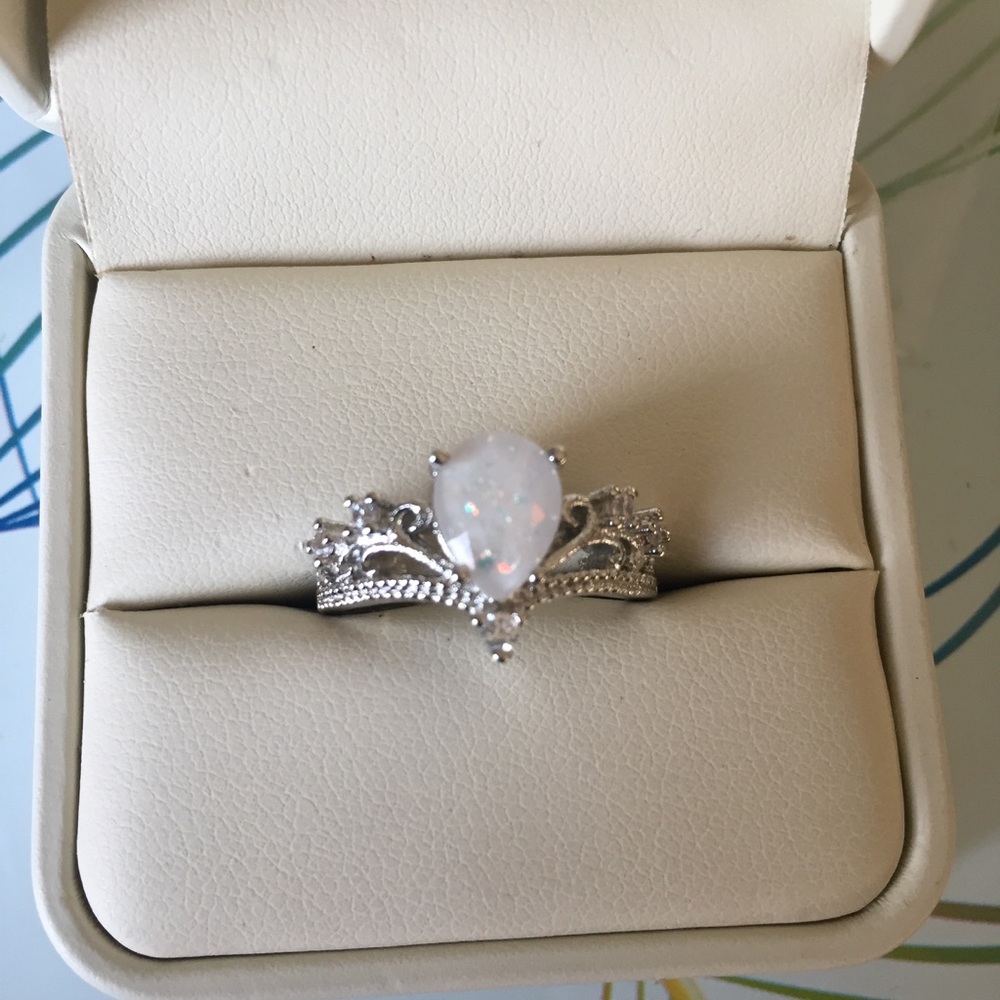 Fire  Opal Princess Crown Silver Ring